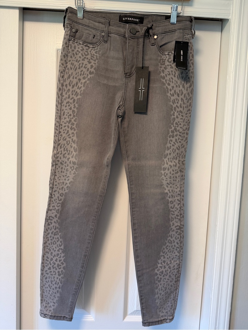 Liverpool Women's Grey Skinny Jeans with Leopard Side Panels